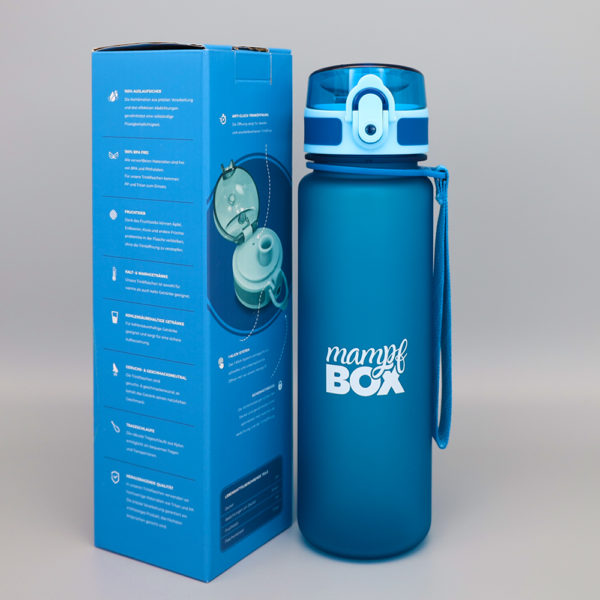 Auslaufsichere Trinkflasche in blau. 500ml, BPA-frei und für Kohlensäure geeignet. Perfekt für Kinder im Kindergarten und Schule